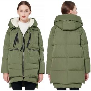 Olive Orolay Thickened Down Puffer Jacket with hood, Small